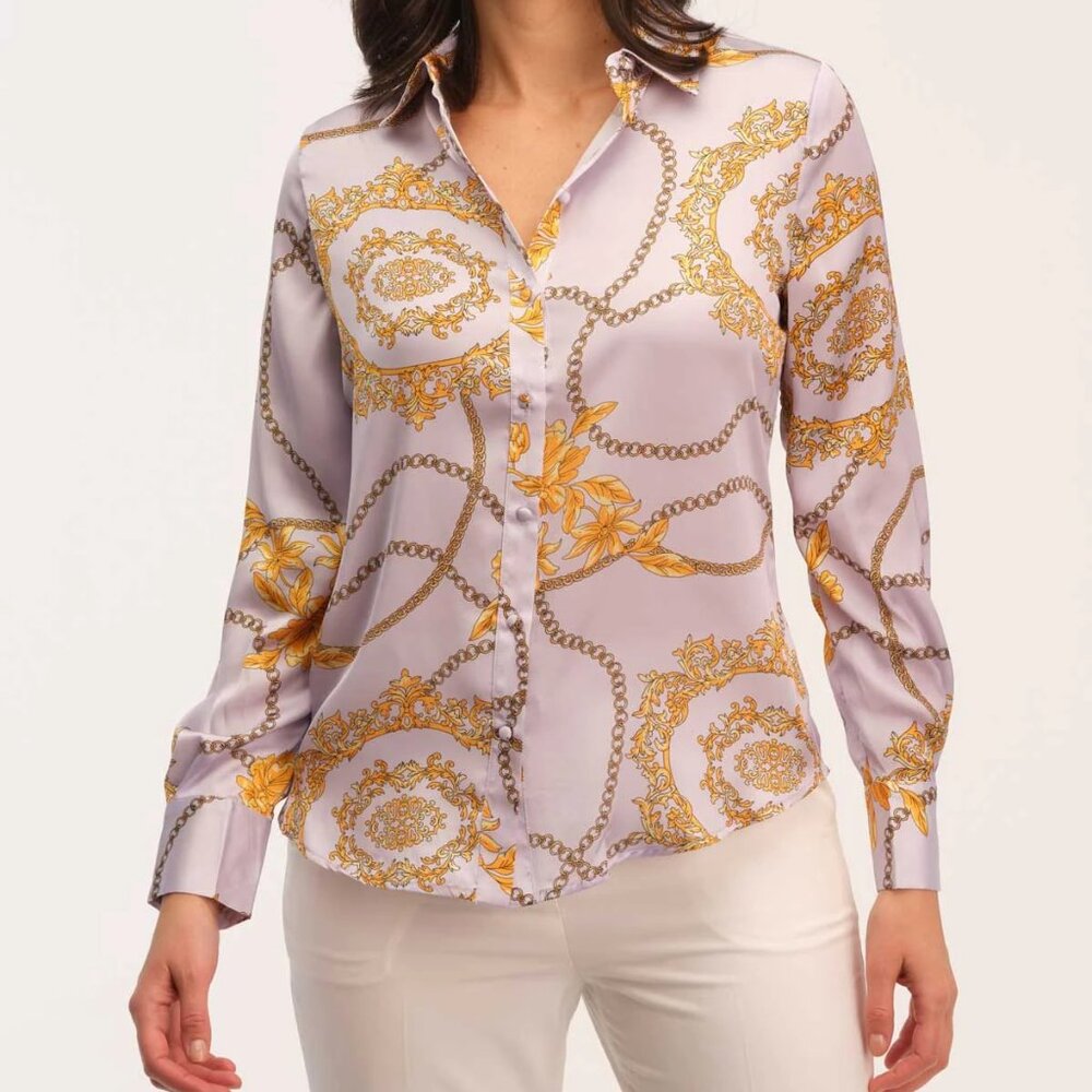 Industry Lavender Lilac Print Patterned Button Down Blouse L
